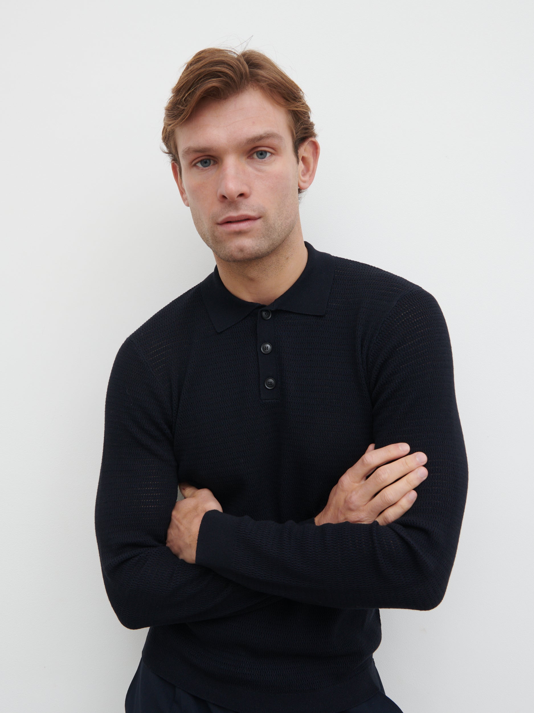 Tristan Openwork Knit Polo - Navy