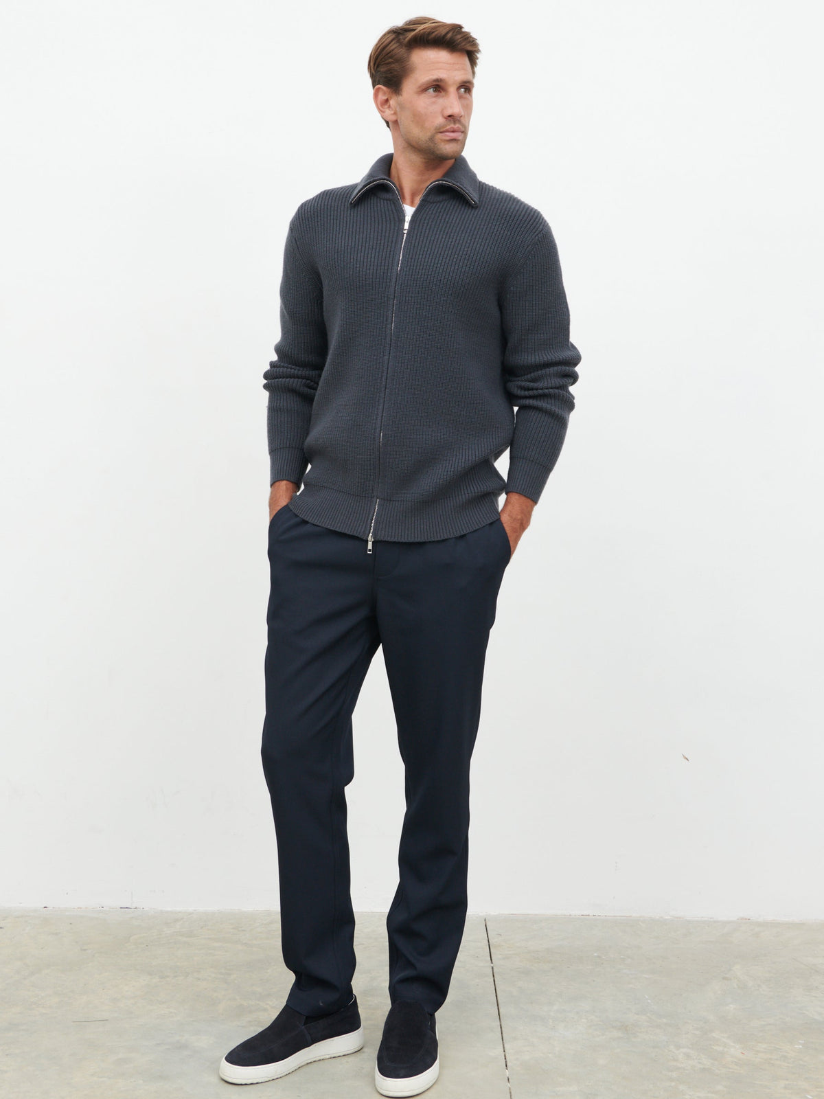 Tucker Double Zip Knit Jacket Charcoal