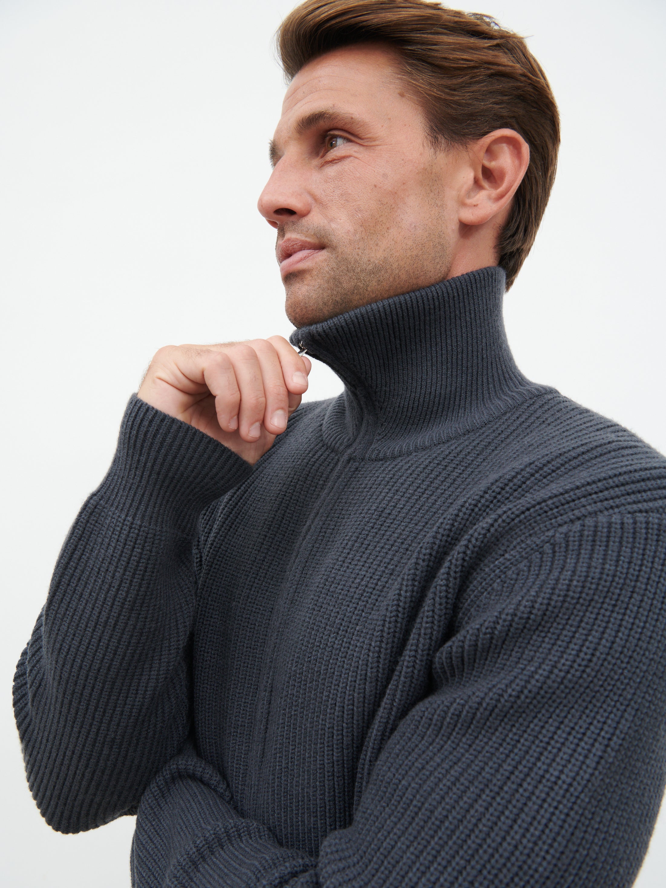 Tucker Double Zip Knit Jacket - Charcoal Blue