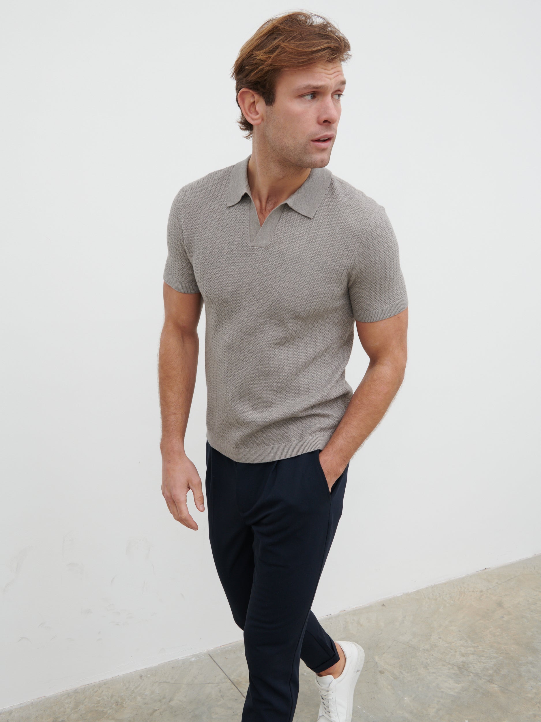 Vinnie Textured Knit Polo - Grey