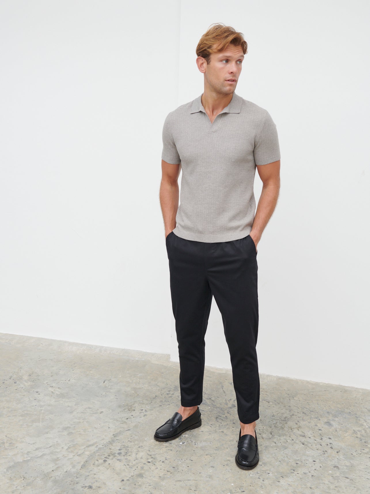 Vinnie Textured Knit Polo - Grey