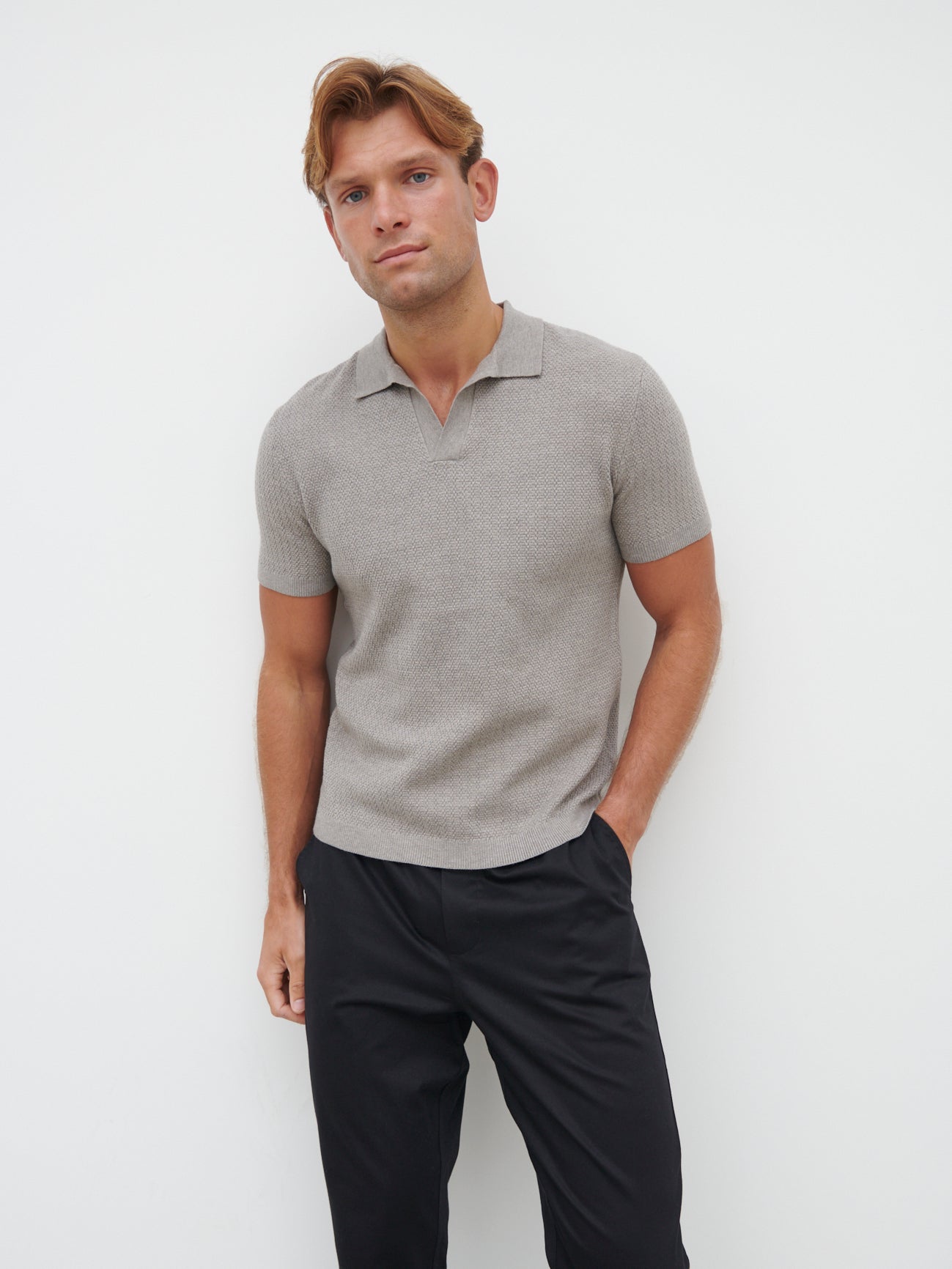 Vinnie Textured Knit Polo - Grey