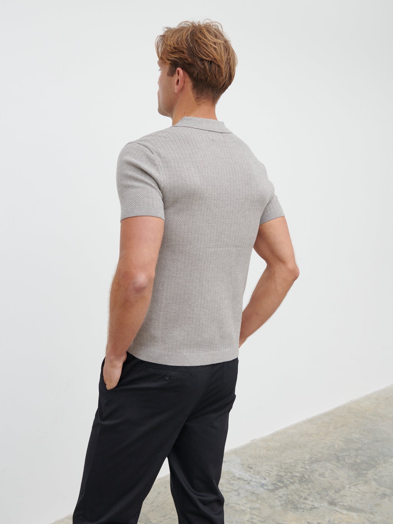 Vinnie Textured Knit Polo - Grey