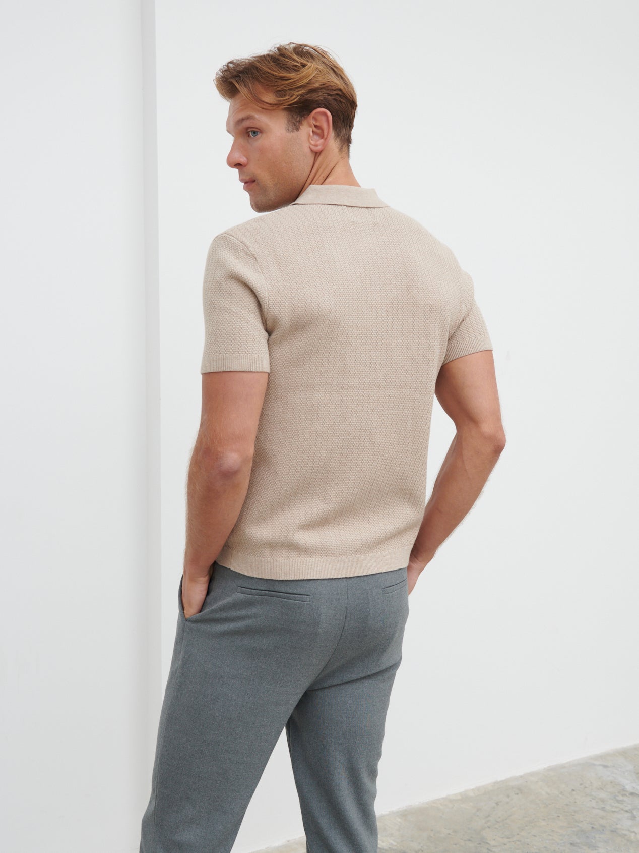 Vinnie Textured Knit Polo - Oatmeal