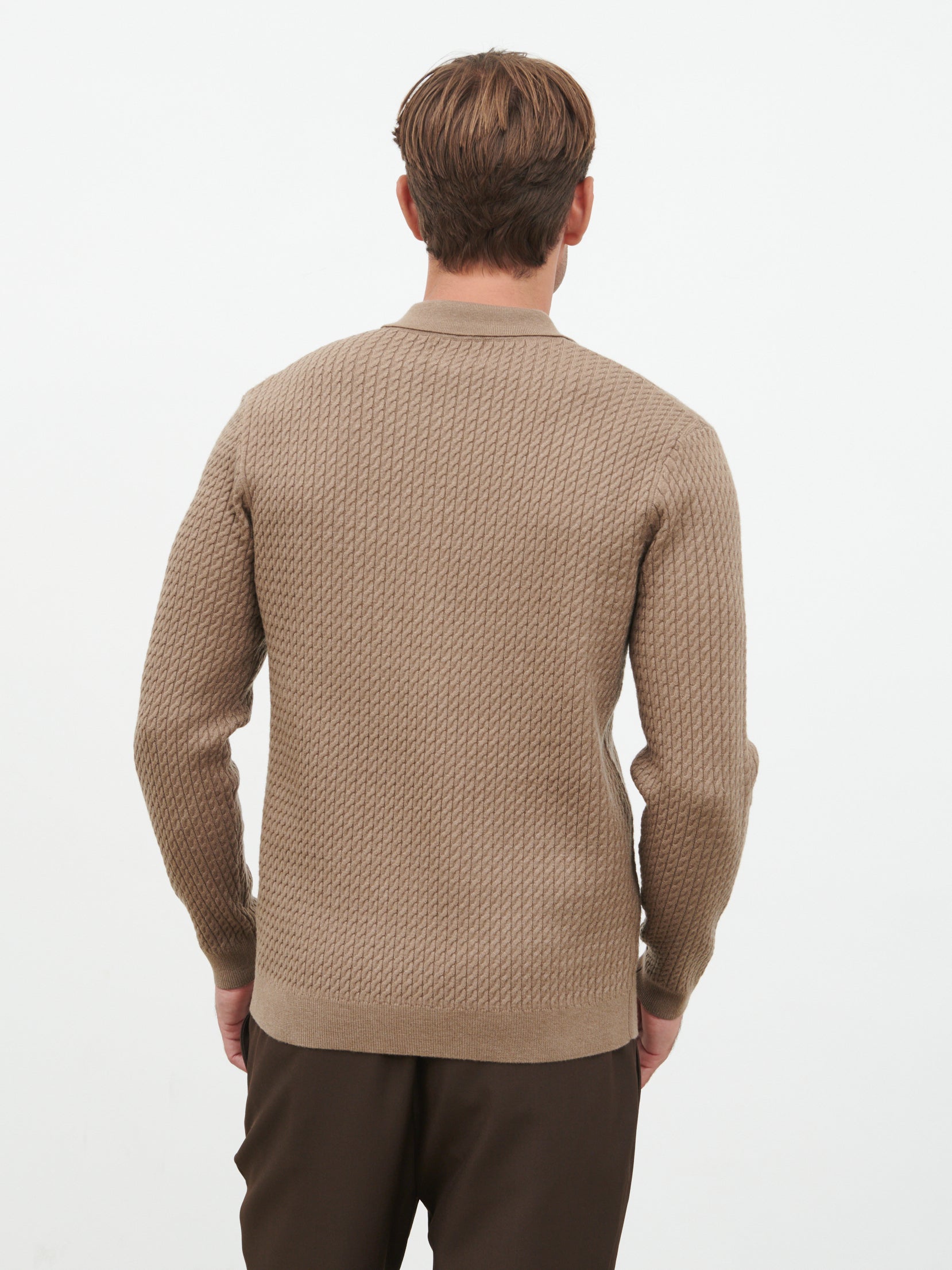 William Fine Cable Knit Zip Jumper - Light Brown