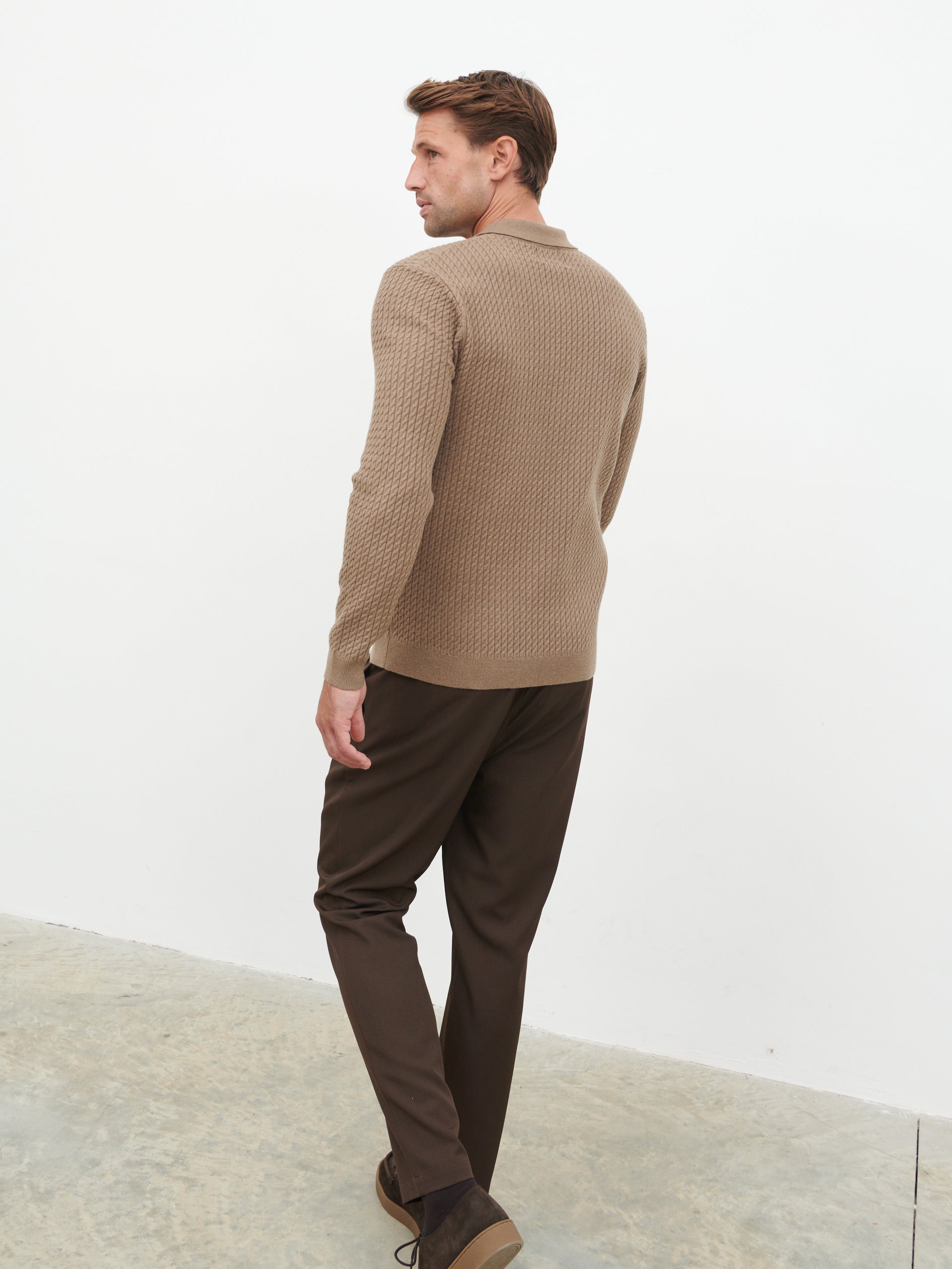 William Fine Cable Knit Zip Jumper - Light Brown