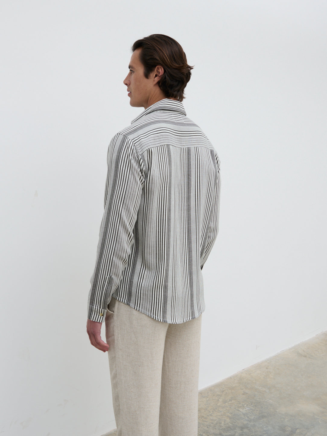 Wynn Stripe Long Sleeve Shirt - Slate Grey and Cream