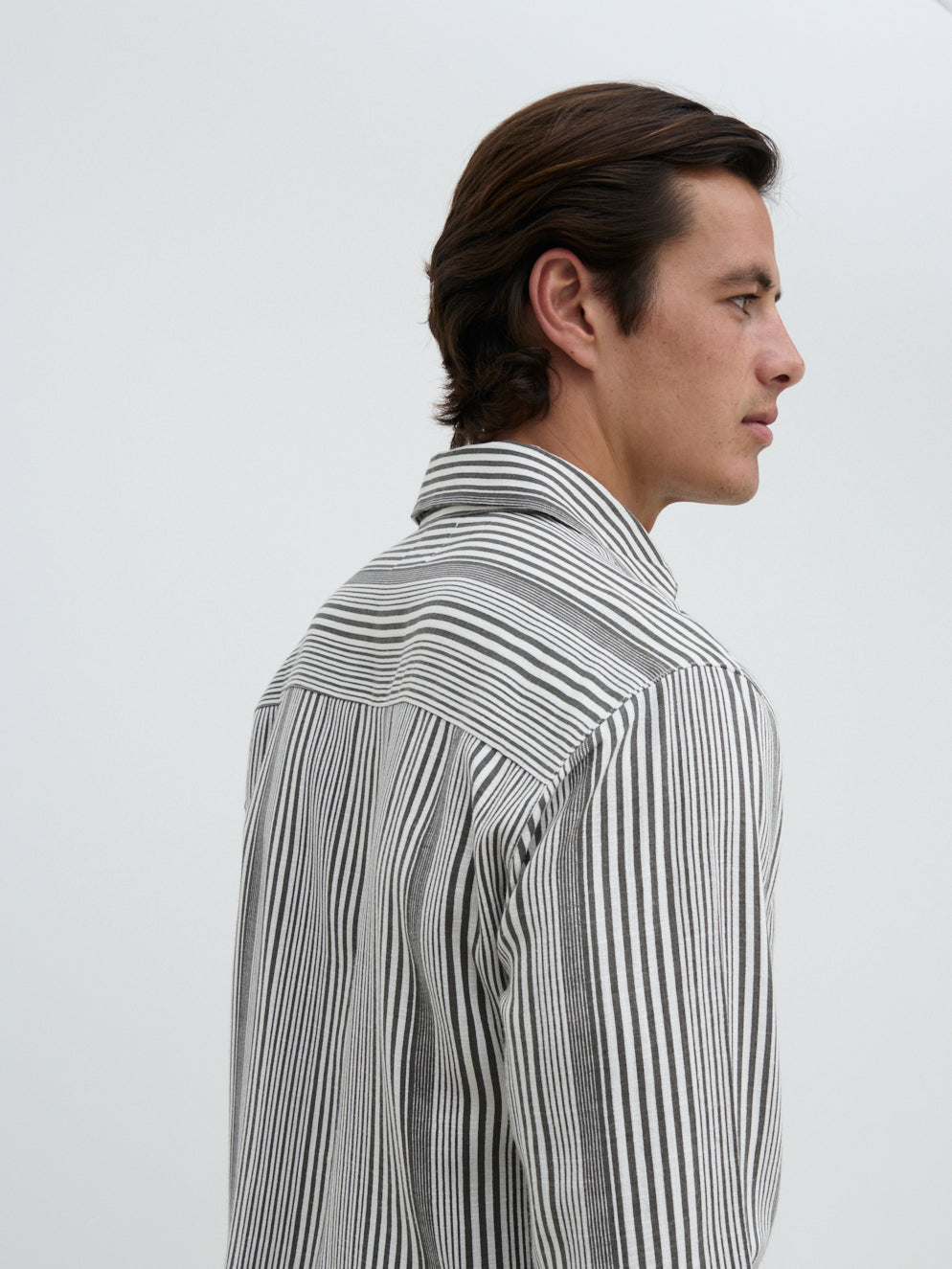 Wynn Stripe Long Sleeve Shirt - Slate Grey and Cream