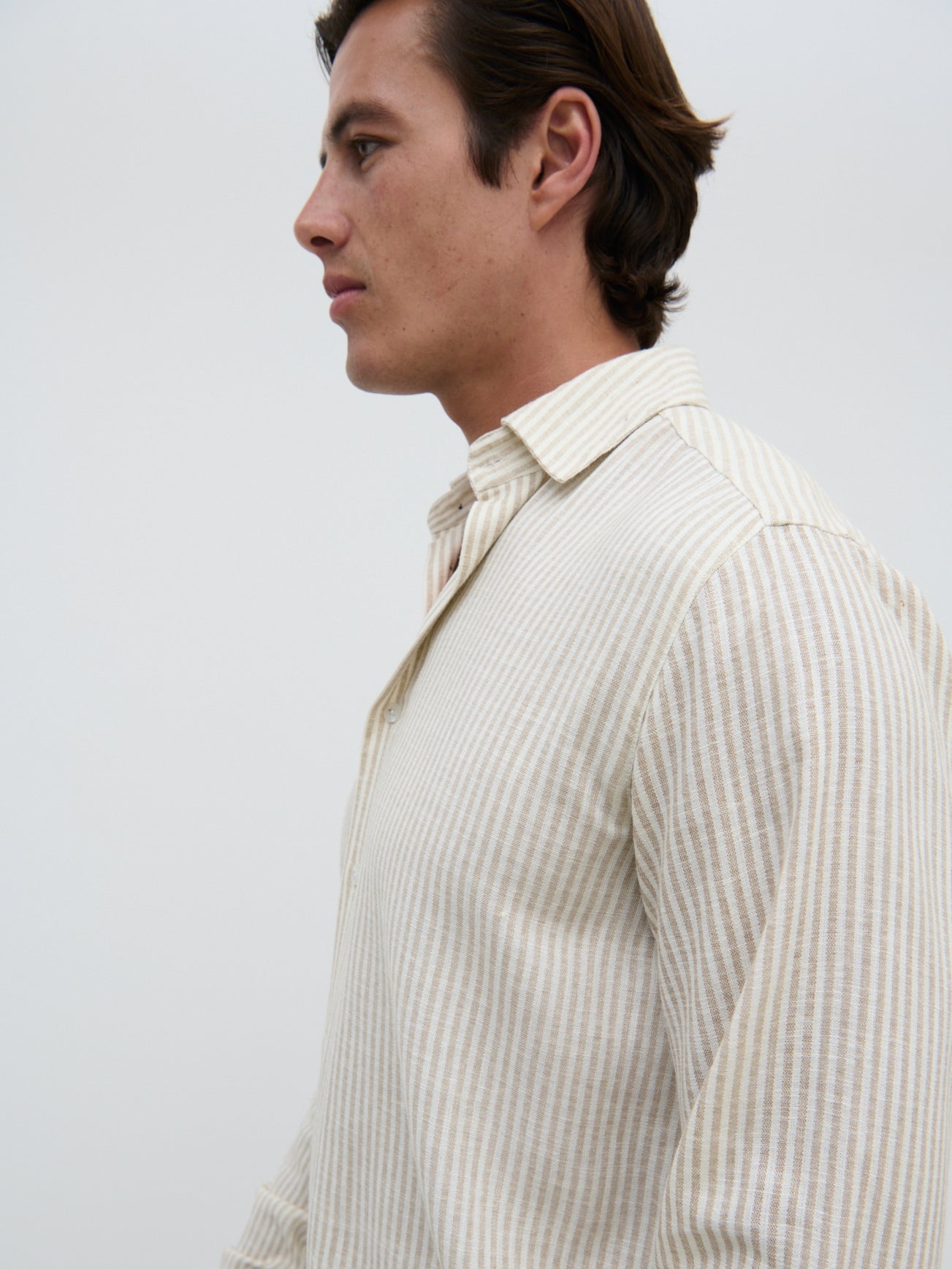 Wynn Stripe Long Sleeve Shirt - Taupe and Cream
