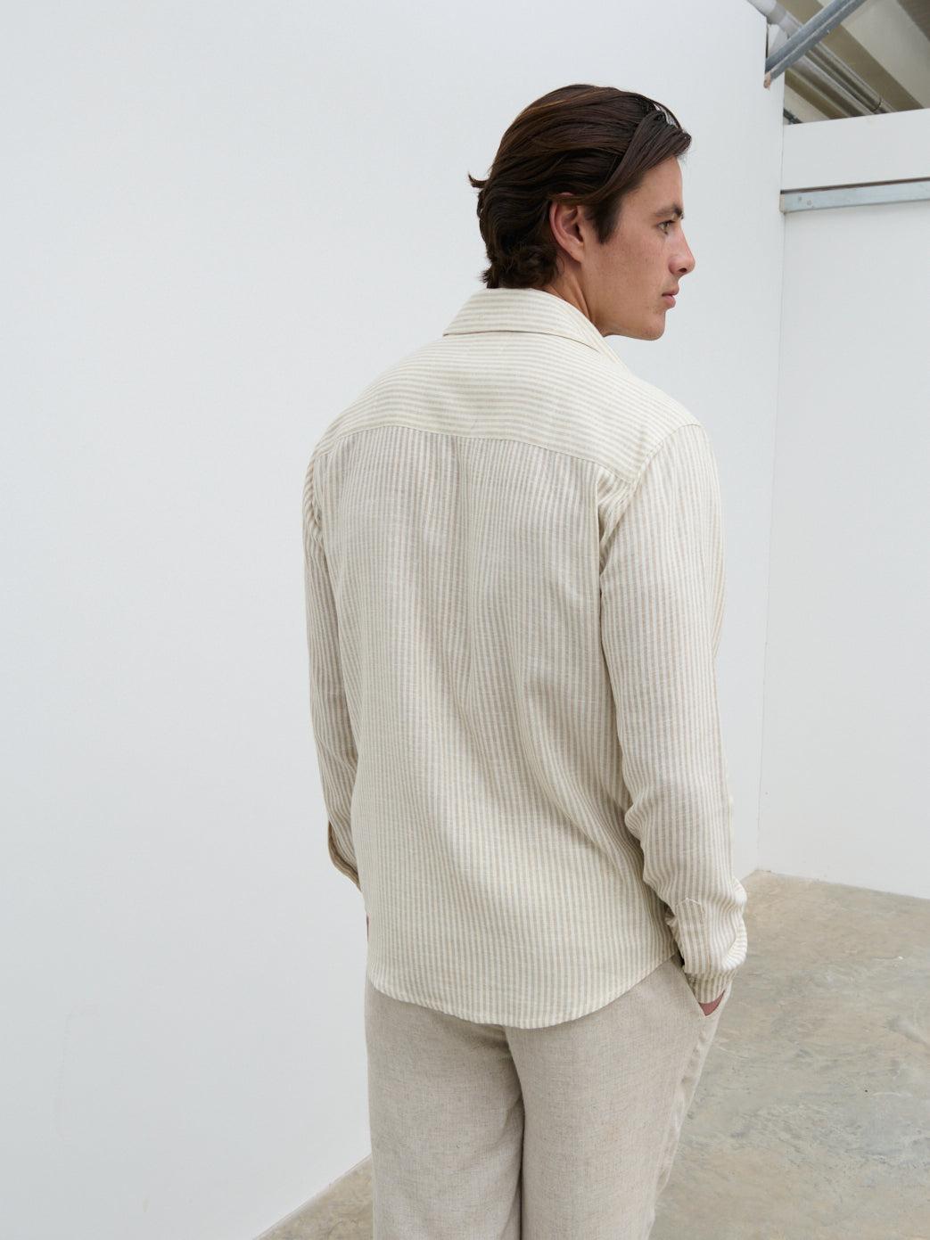 Wynn Stripe Long Sleeve Shirt - Taupe and Cream