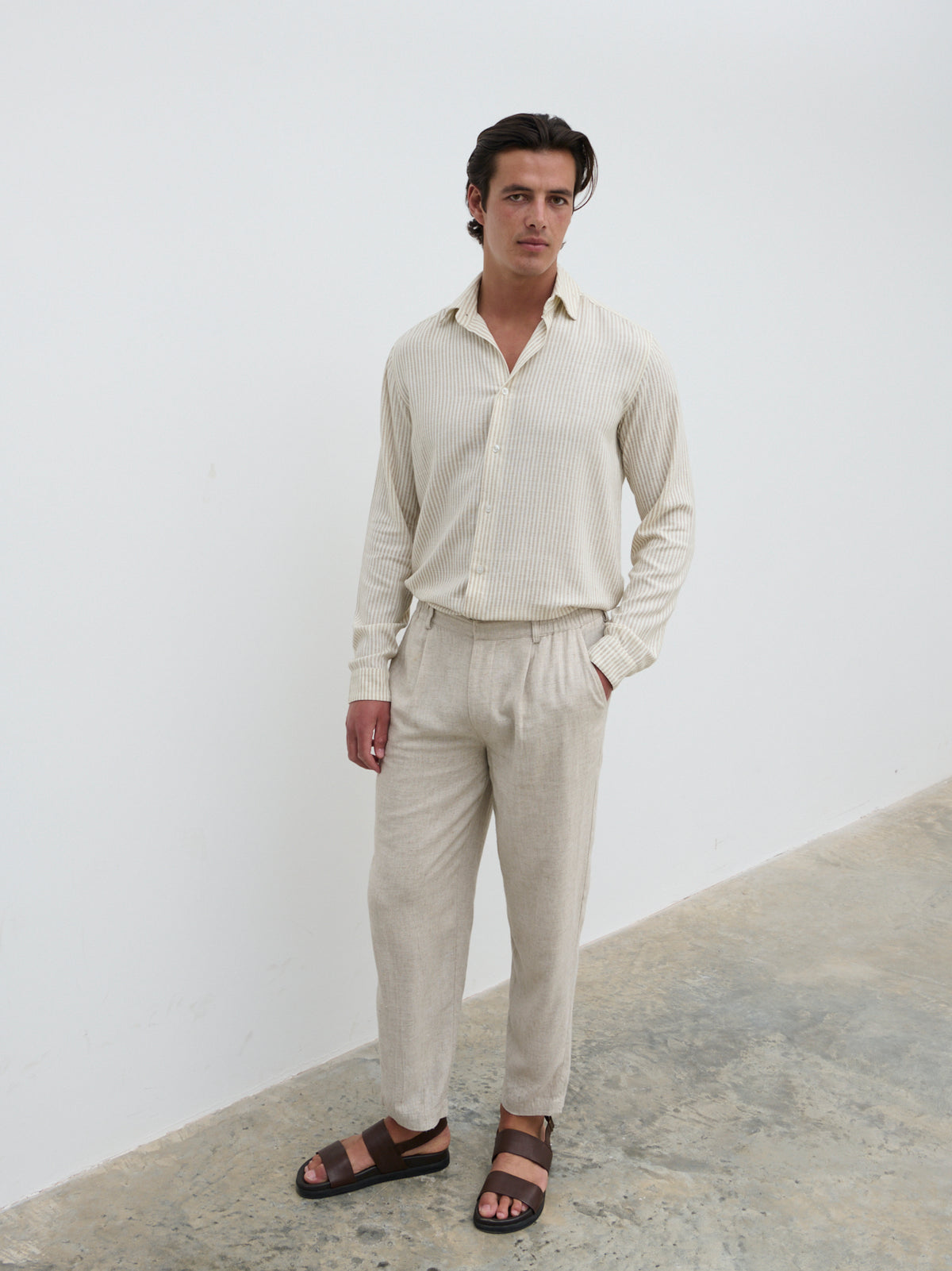 Wynn Stripe Long Sleeve Shirt Taupe