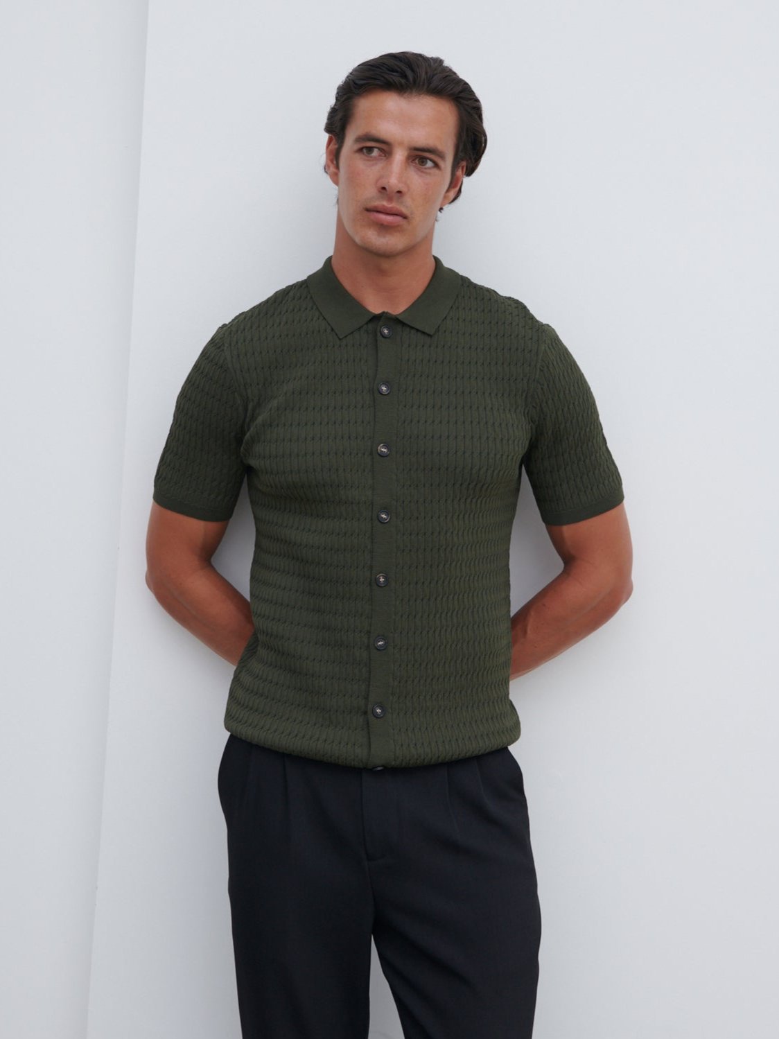 Xander Short Sleeve Cable Knit Shirt - Olive