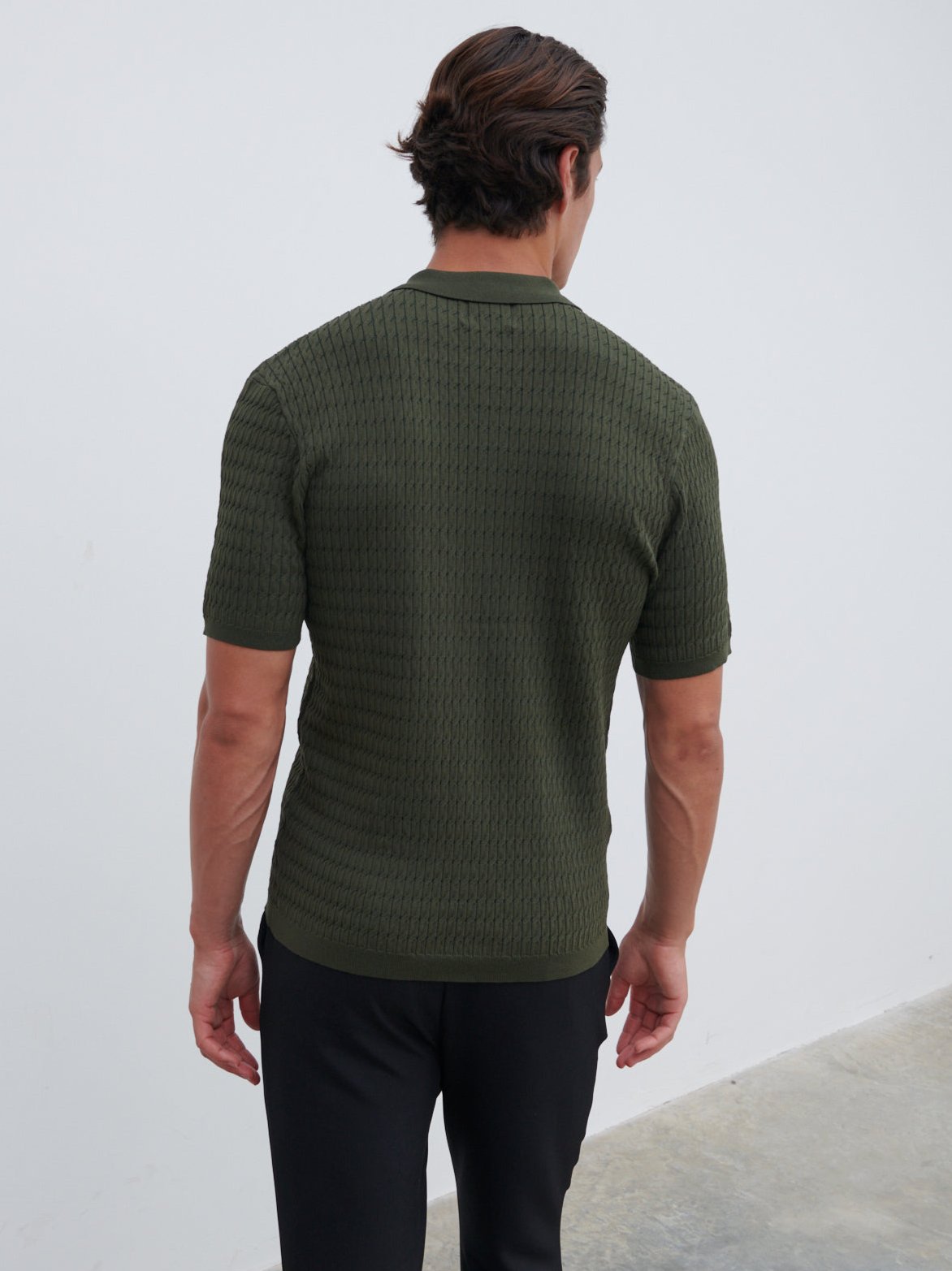 Xander Short Sleeve Cable Knit Shirt - Olive