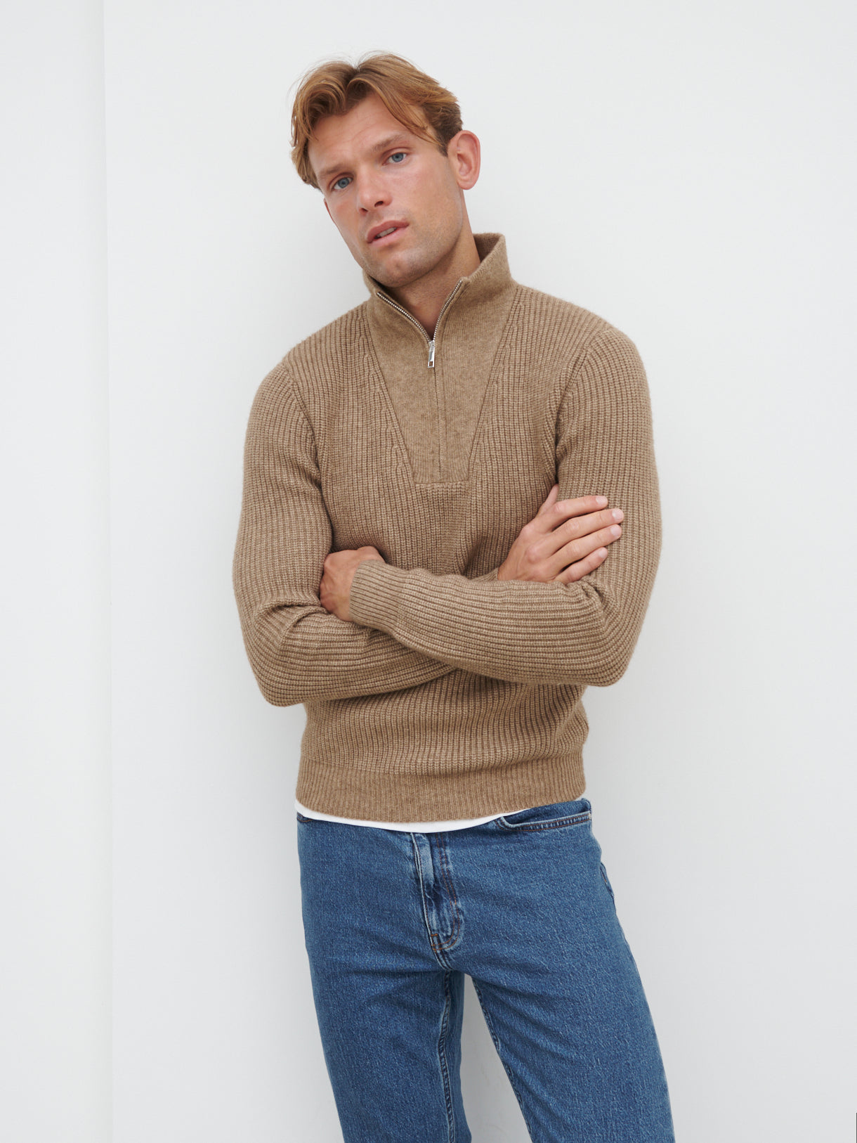 Zachary Half Zip Knit Jumper - Mushroom Marl