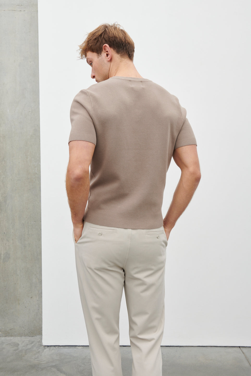 Roman Short Sleeve Crew Neck Knit Top Taupe