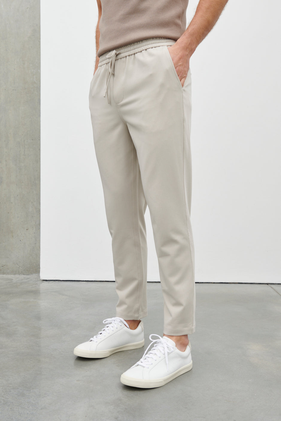 Benson Relaxed Drawstring Straight Leg Trouser Stone