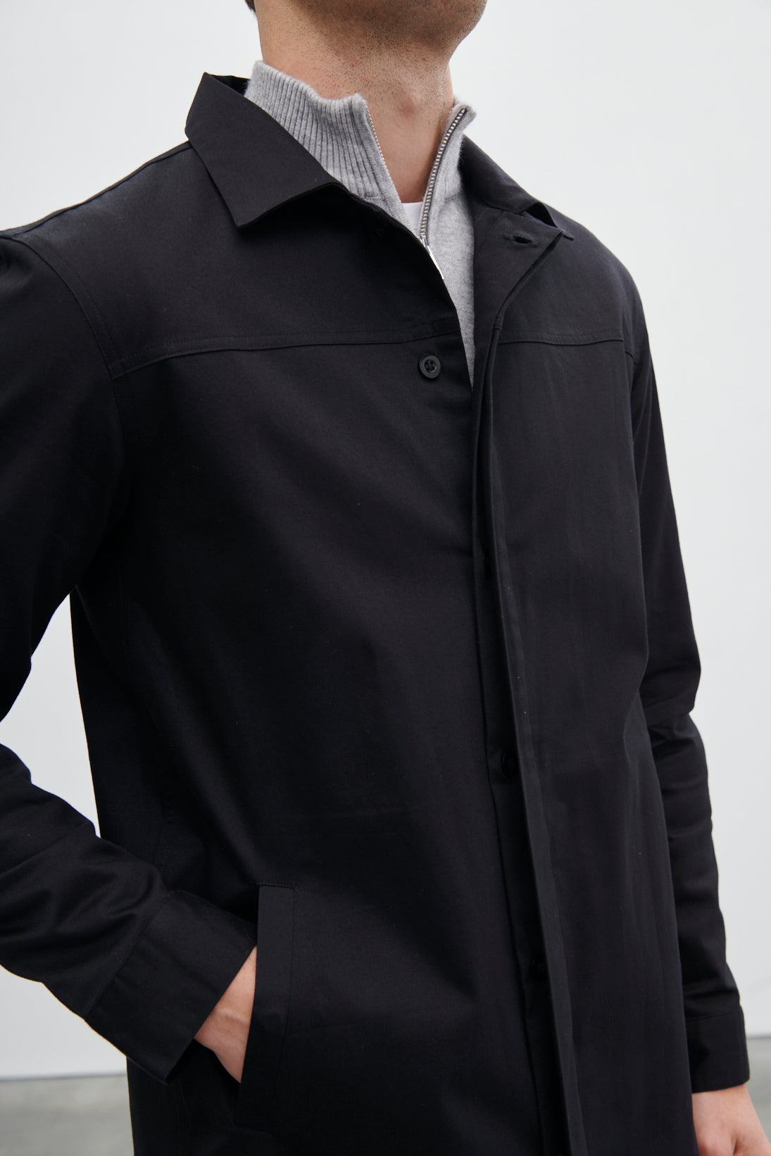 Pierre Long Sleeve Long Line Collared Coat Black