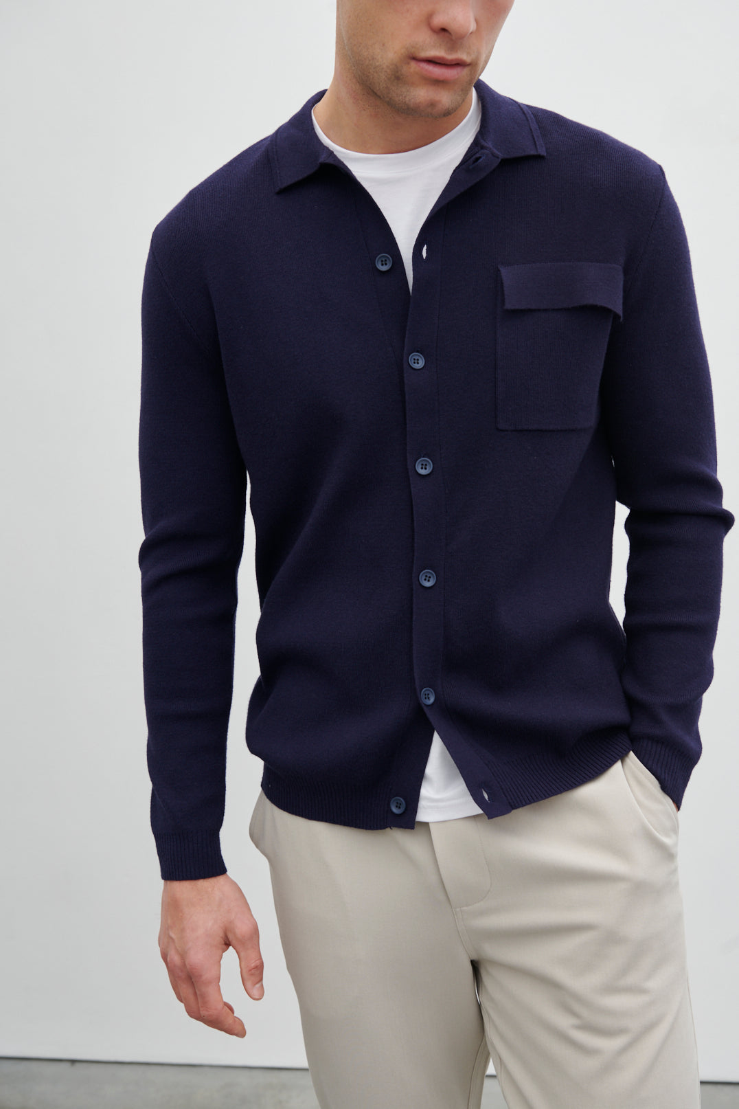 Koen Knitted Long Sleeve Shirt Navy