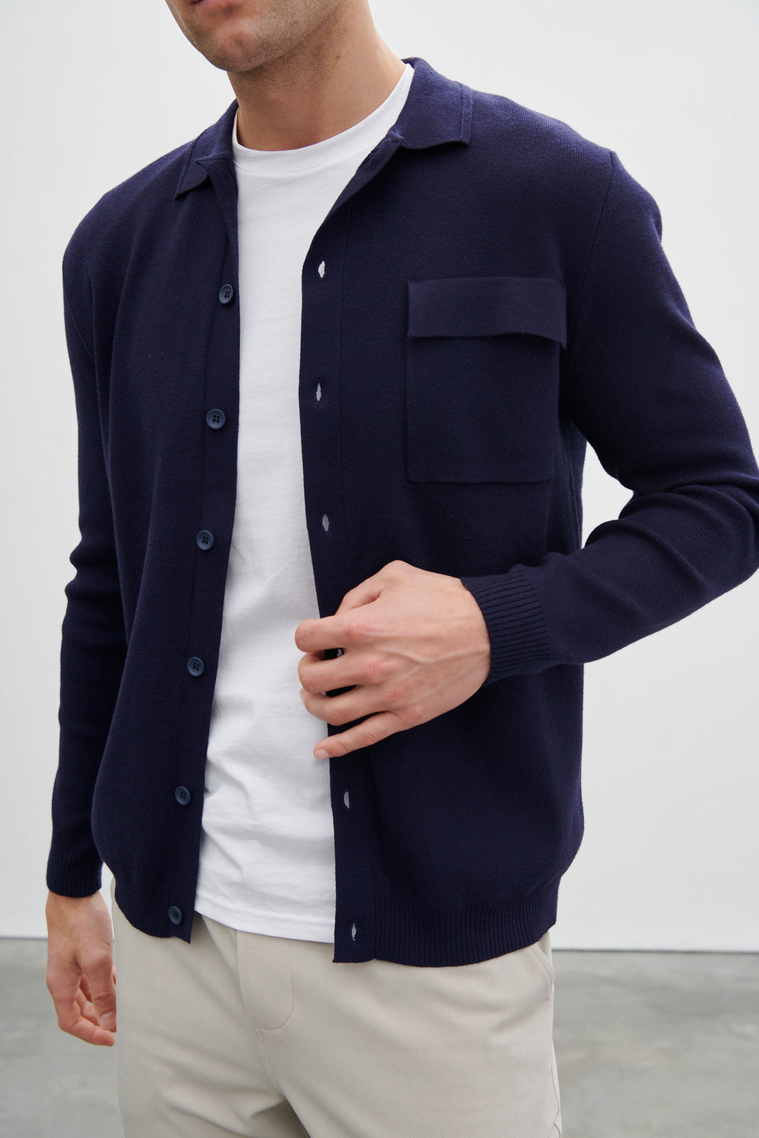 Koen Knitted Long Sleeve Shirt Navy