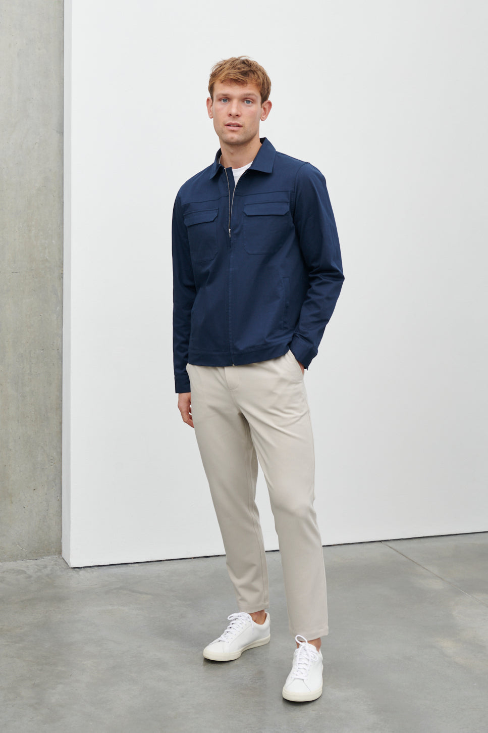 Lucas Zip Down Boxy Long Sleeve Shacket Navy