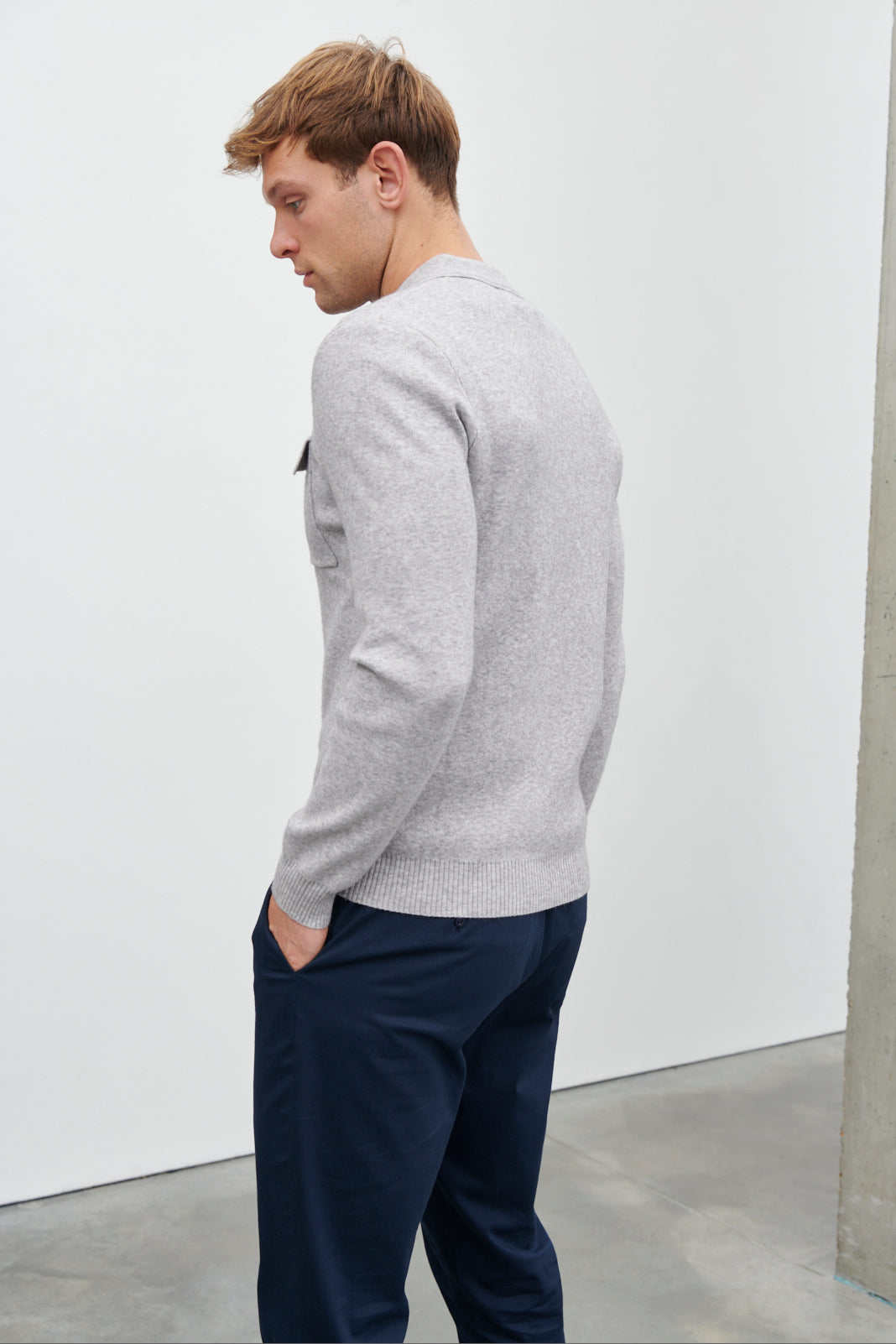 Chester Half Zip Long Sleeve Collared Polo Knit Jumper Grey Marl