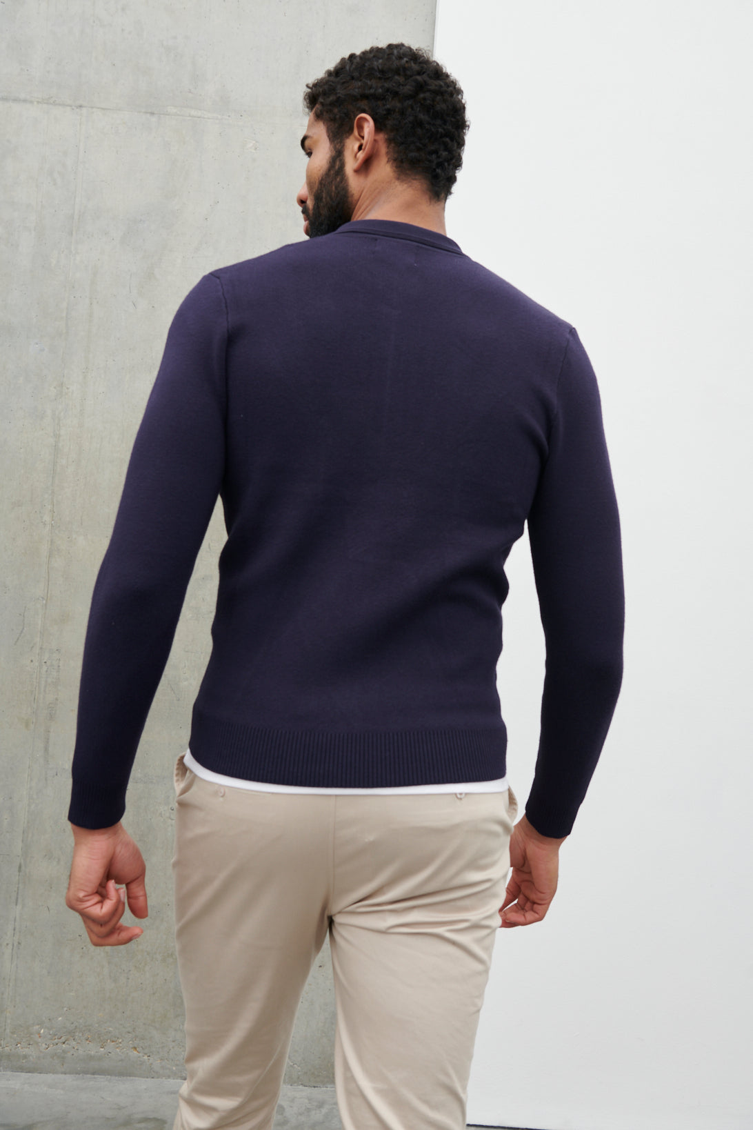 Otis Collared Knit Zip Long Sleeve Jacket Navy