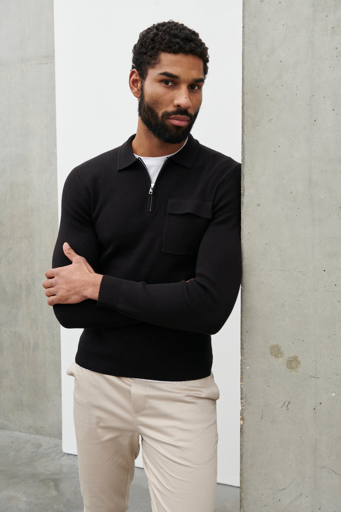Chester Half Zip Long Sleeve Collared Polo Knit Jumper Black