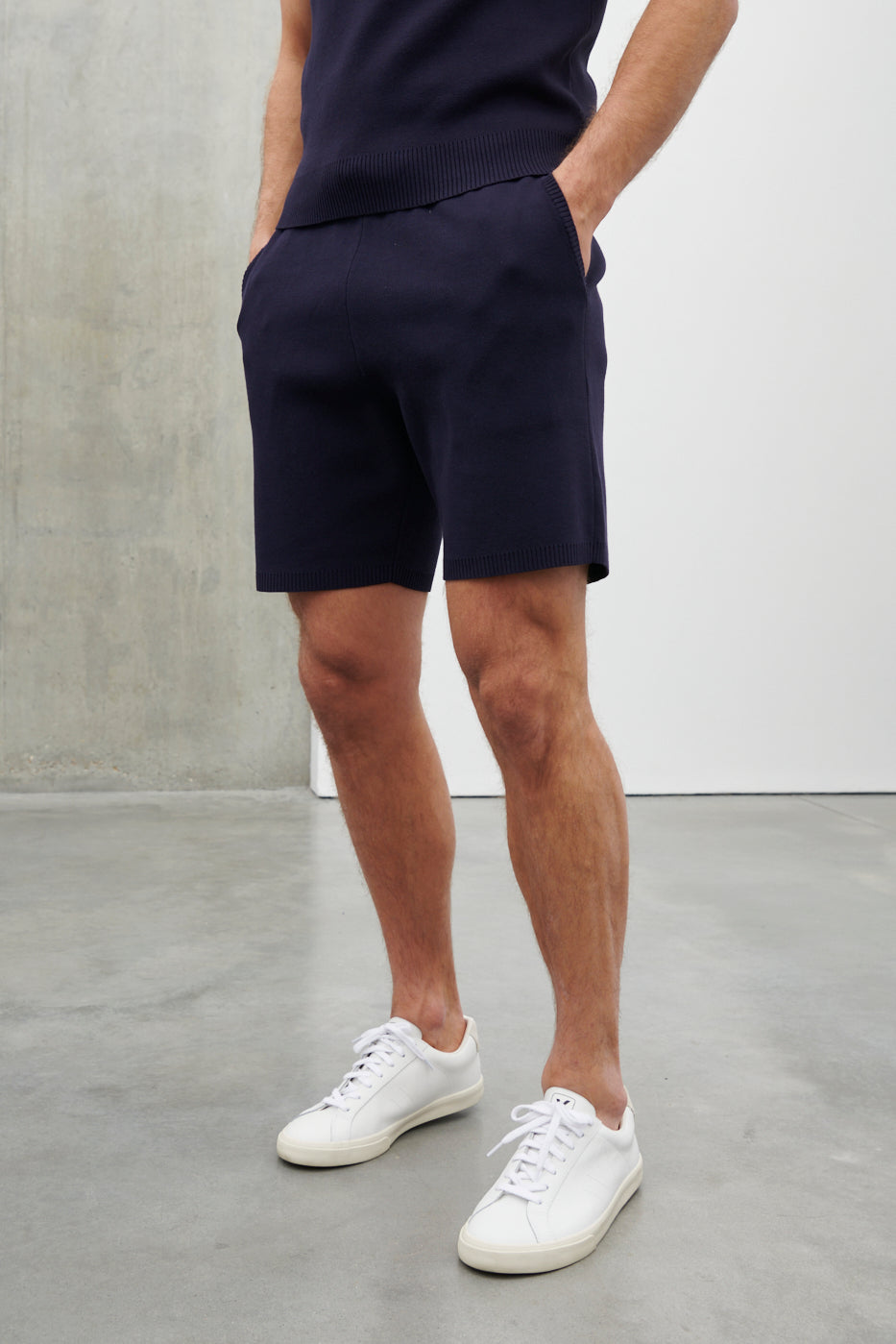 Roman Knit Straight Cut Shorts Navy