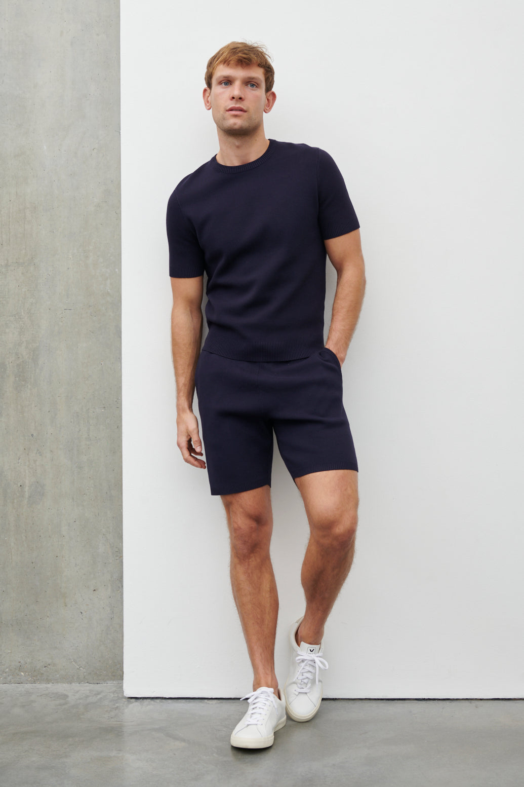 Roman Knit Straight Cut Shorts Navy