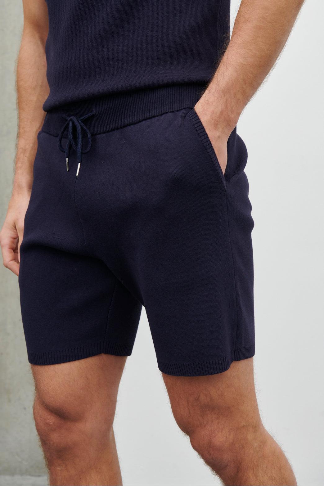 Roman Knit Straight Cut Shorts Navy